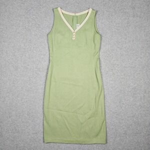 St. John Collection (Women's 4) Green Knit Sheath Dress V-Neck Button Sleeveless